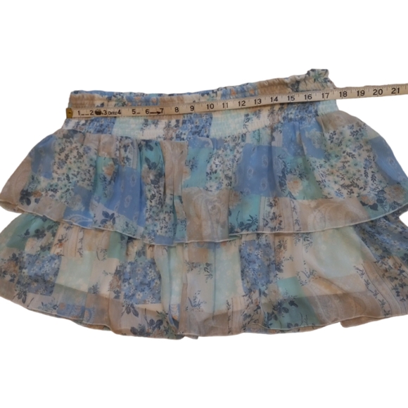 Tiered Smocked Western Ruffle SKORT Skirt Blue Floral Comfy Summer Beach Boho - Picture 12 of 14